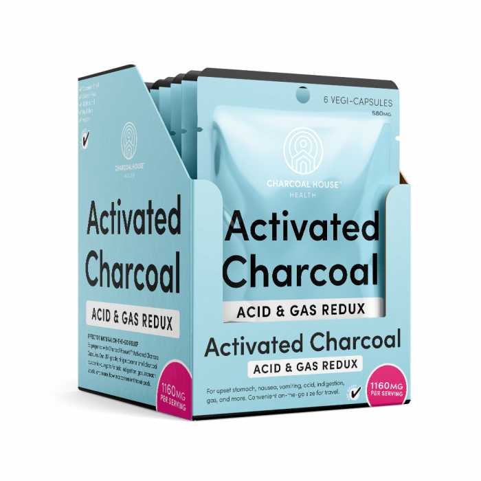 Activated Charcoal 580mg Capsules - Acid & Gas Redux - 14 Count Sachet Box